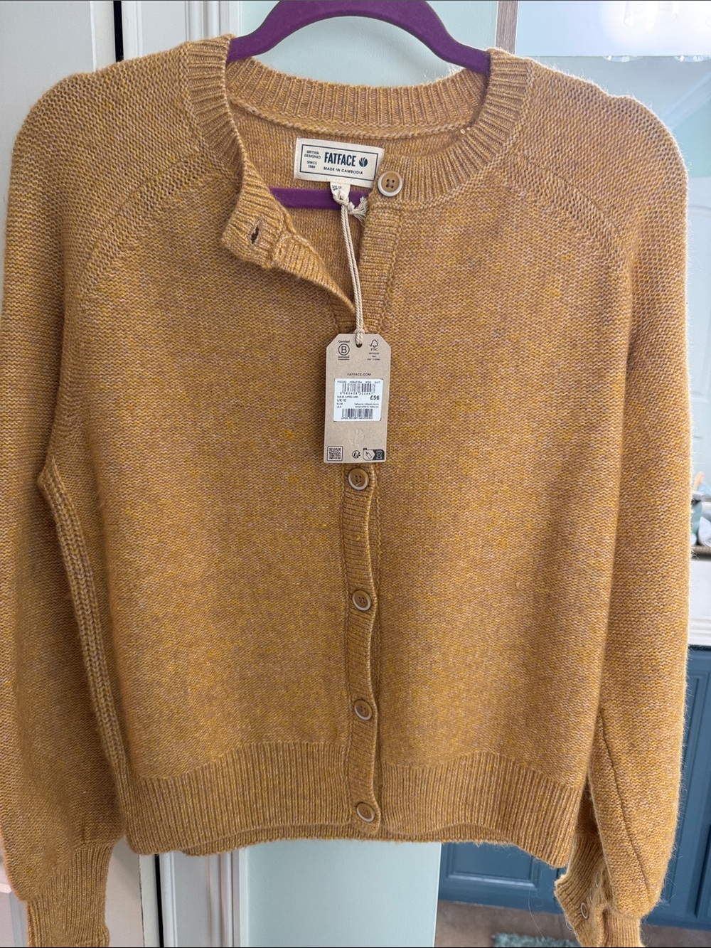 Fat Face Women's Mustard Button-Front Knit Cardigan